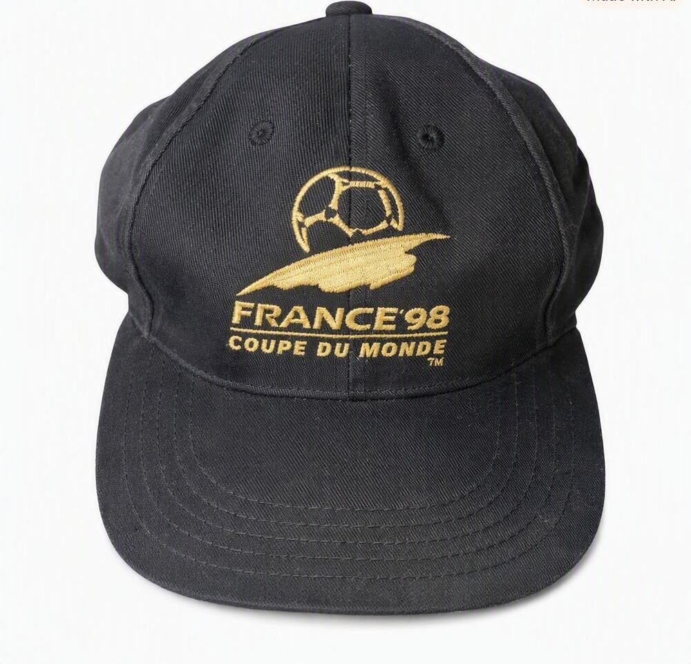Adidas VTG 1998 France Coupe Du Monde Baseball Cap One Size Black White Logo Hat